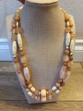 Chico’s Handcrafted Peach and Cream Beaded Women's Necklace